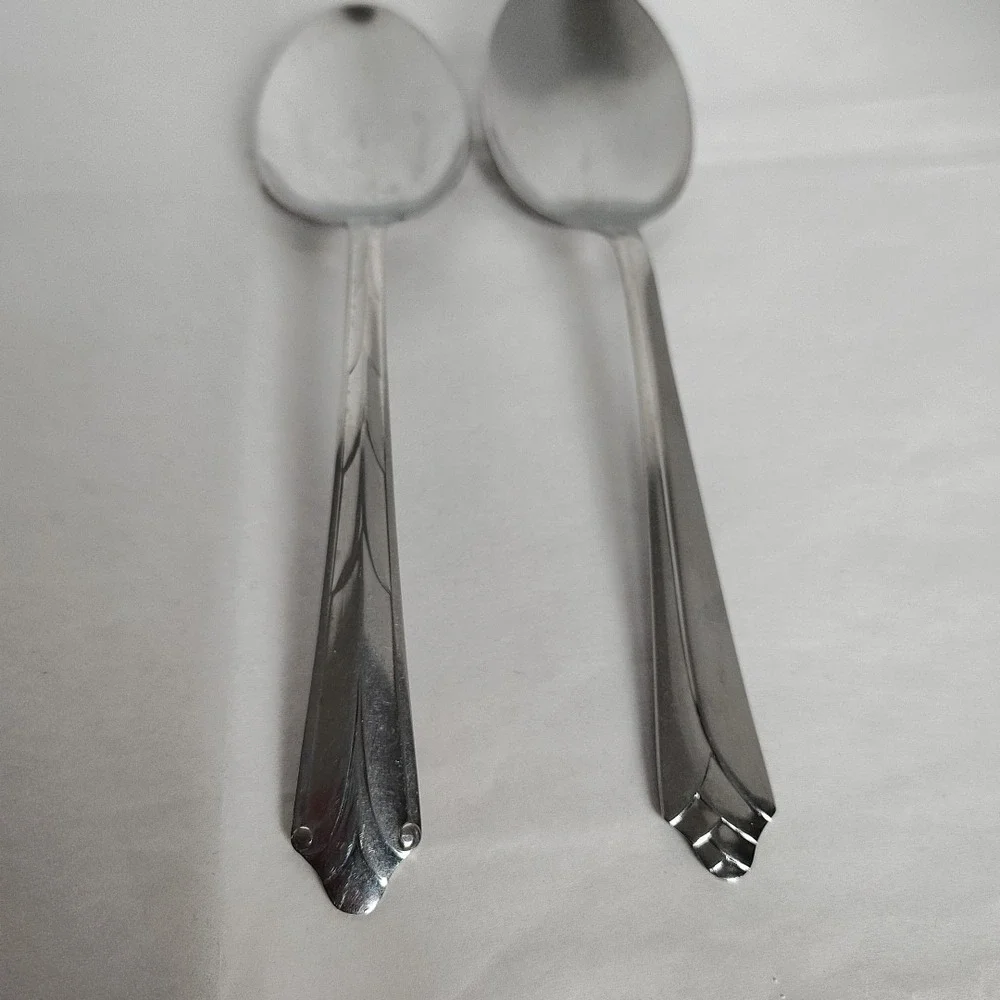 Ekco Kenilworth Stainless Serving Spoon & Fowerbud USA Lot Of 2 Glossy Flatware